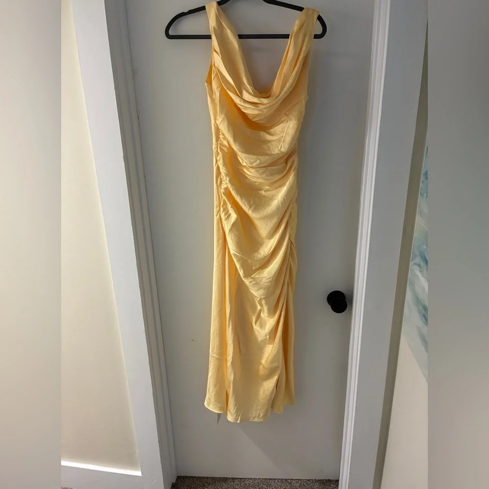 Abercrombie & Fitch Cowl Neck Draped Maxi Dress in yellow XS